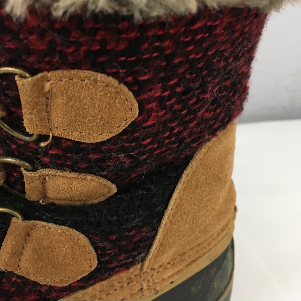 Totes Faux Fur Plaid Cloth Lace Up Winter Duck Boots Lynn Tan Size 7 M - Picture 8 of 13